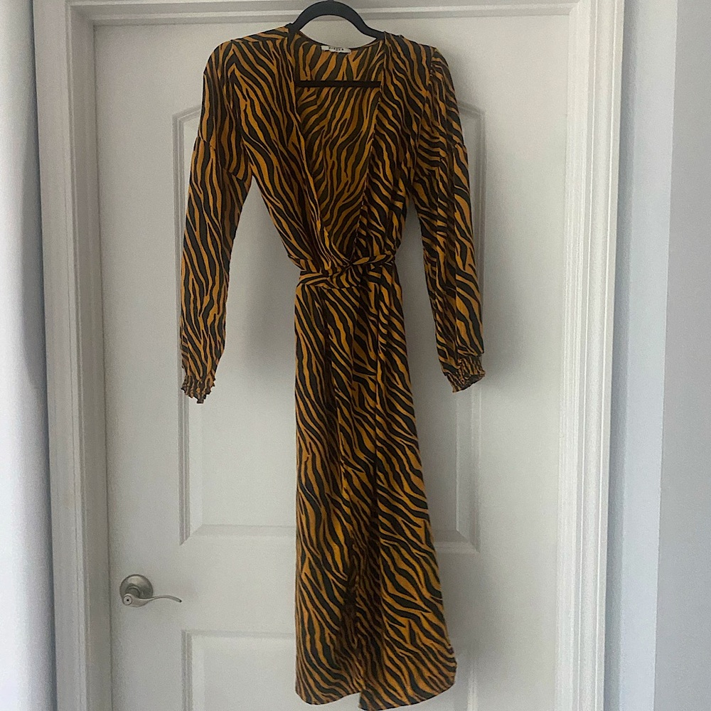 Zebra anima print midi dress with wrap tie waist #workwear